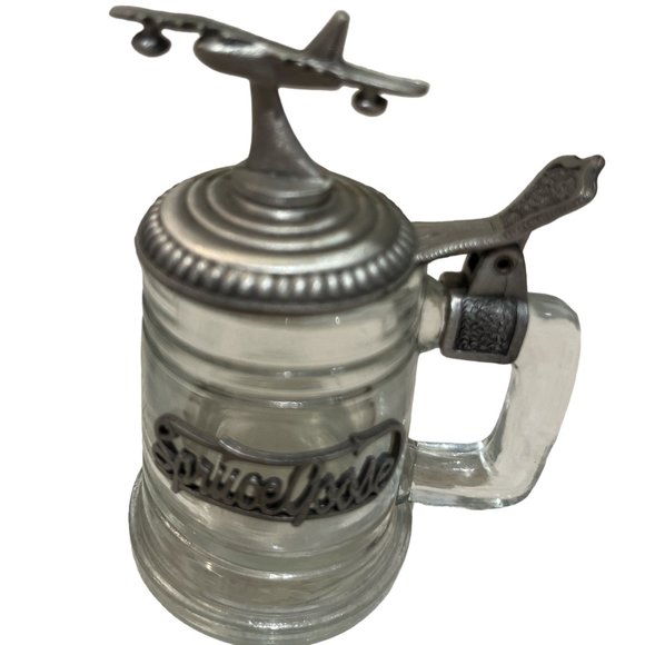 SPRUCE GOOSE Shot Glass Pewter Lid Collectible Mini Crystal Beer Stein - Picture 3 of 10